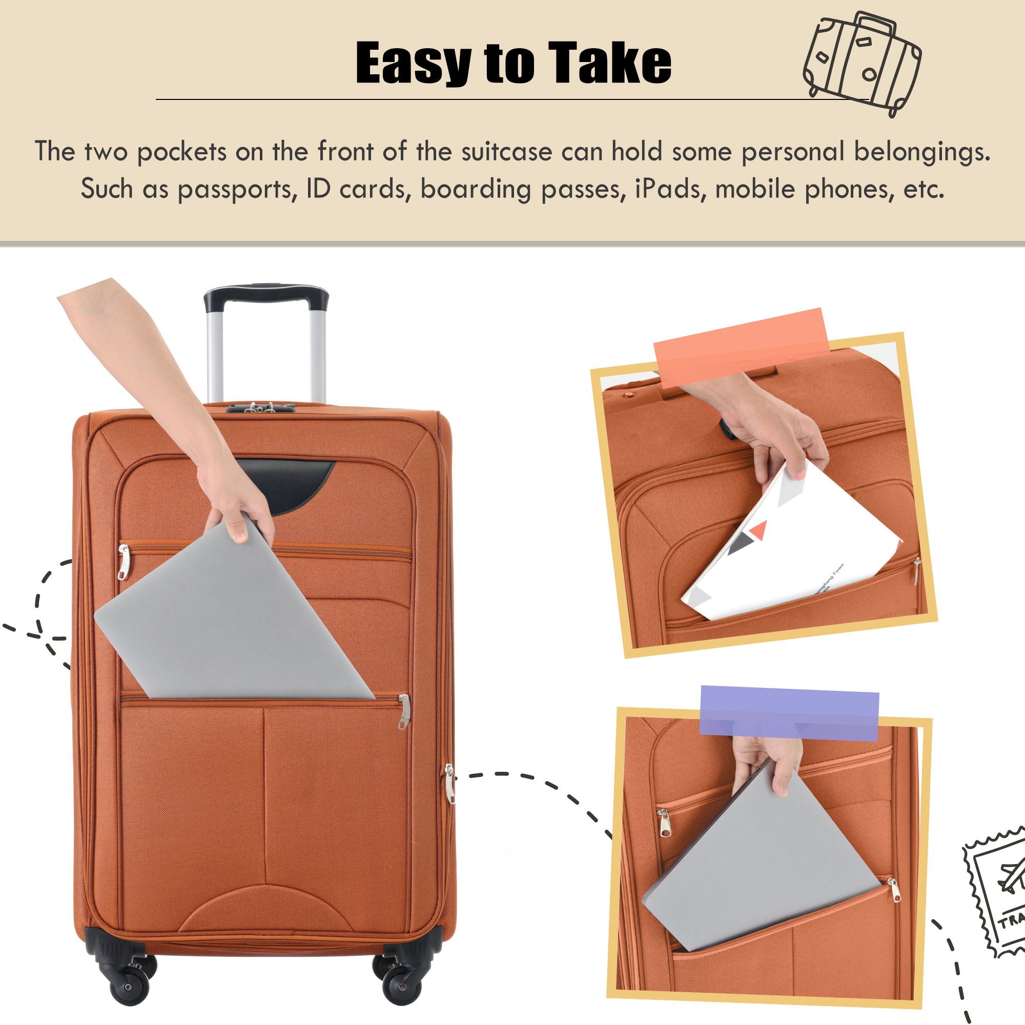 Softside Luggage Expandable 3 Piece Set Upright Spinner Lightweight Suitcase
