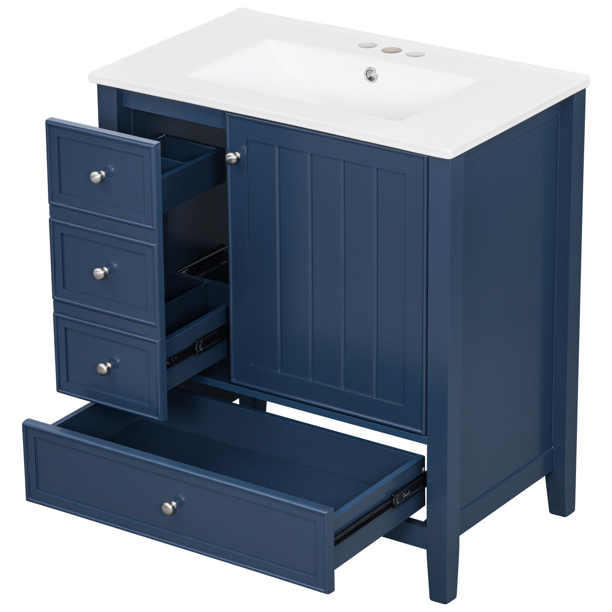 Modern Bathroom Vanity With Sink, 1 Cabinet & 3 Drawers