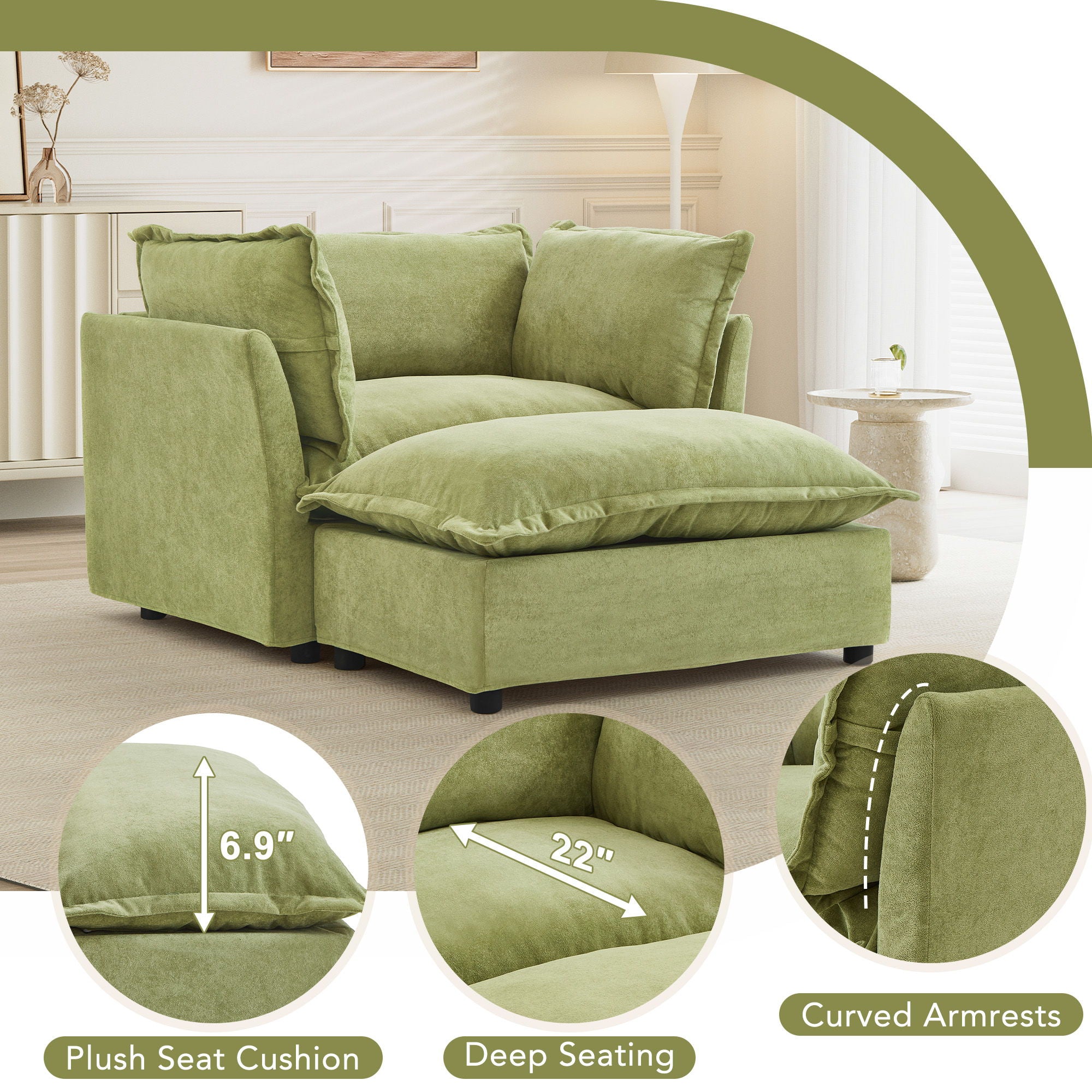Modern Armchair Sofa With Movable Ottoman