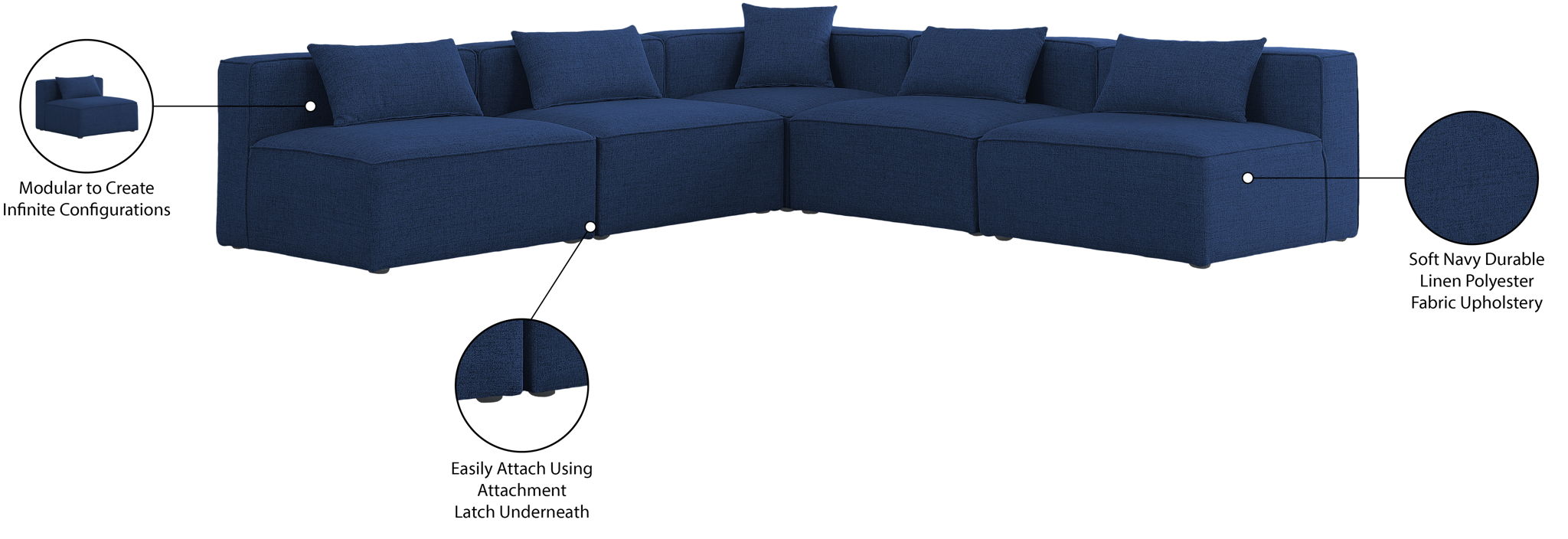 Cube - Linen 5 Piece Modular Corner Armless Sectional