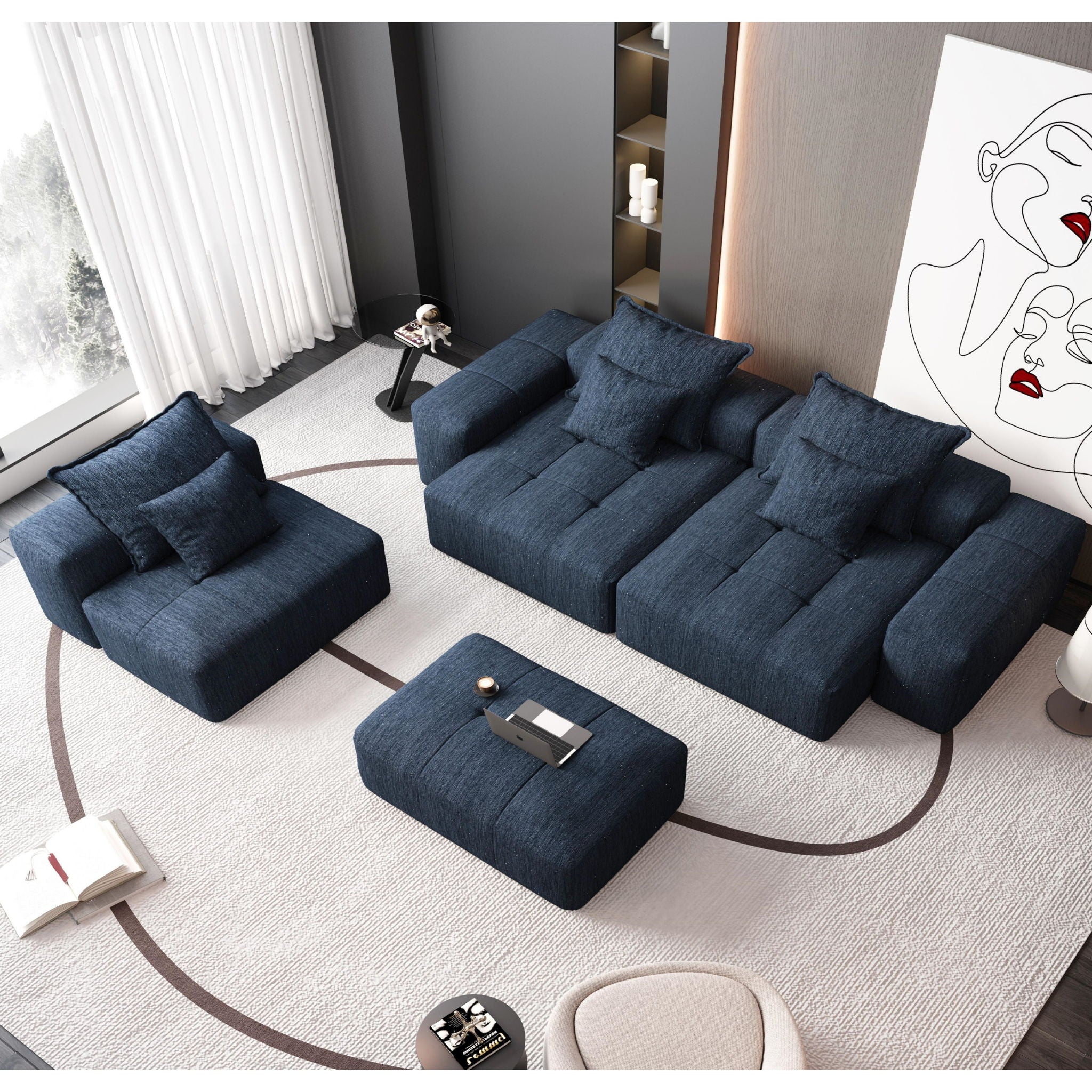 Modern Oversized Diy Combination Modular Sectional Sofa & Pillows