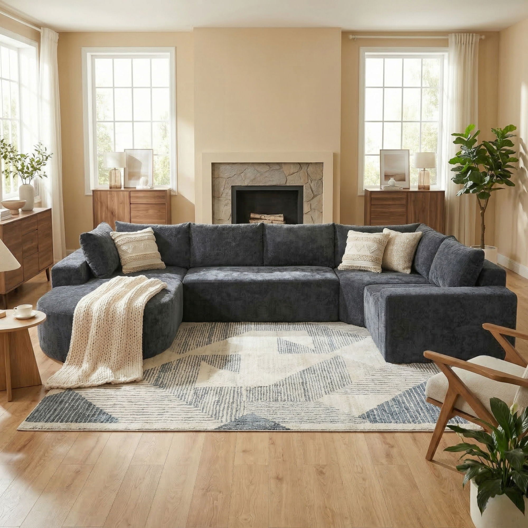 Modular Cloud Sectional Sofa Set, U-Shaped Upholstered Couch With Deep Seat