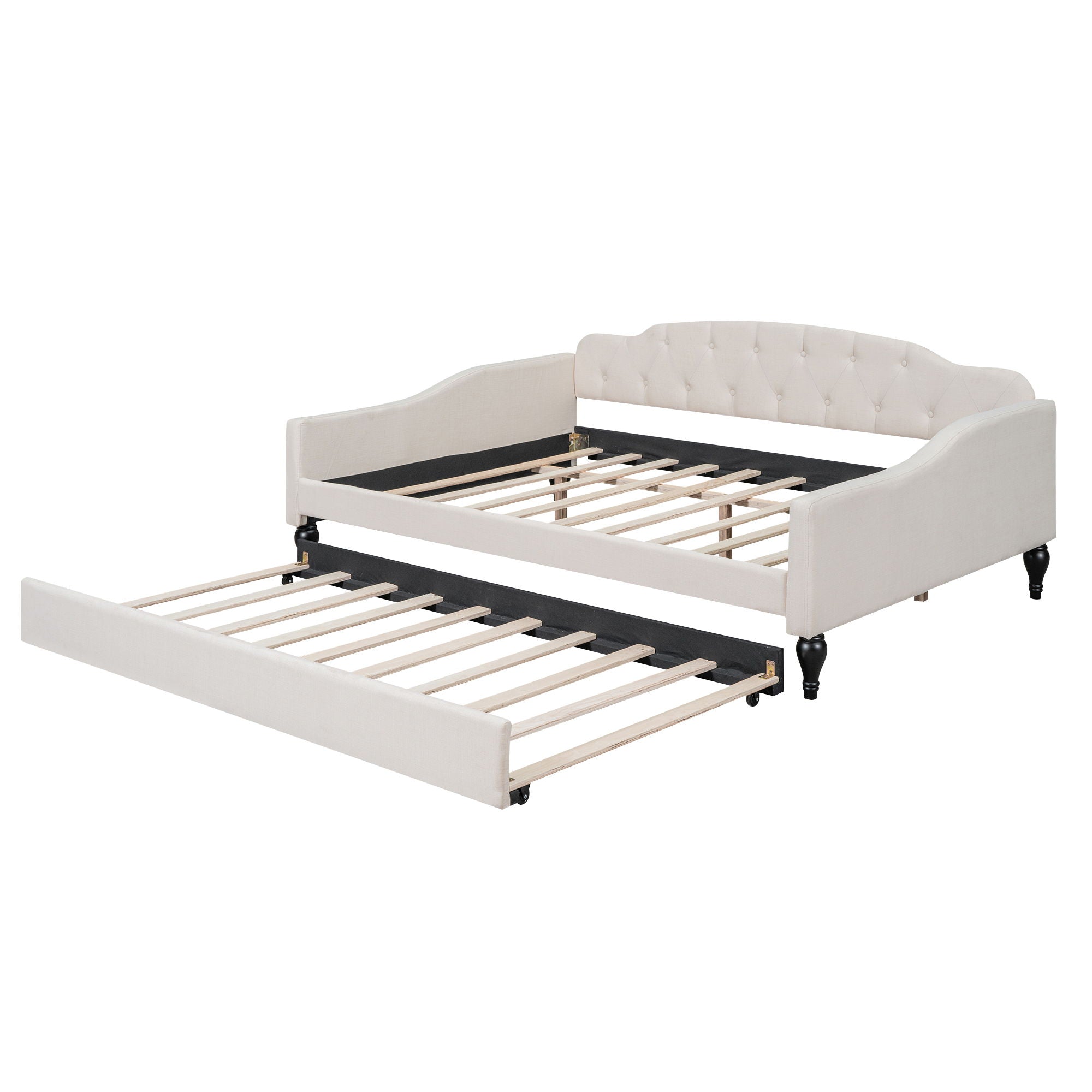 Upholstered Tufted Full Size Daybed With Twin Trundle - Beige