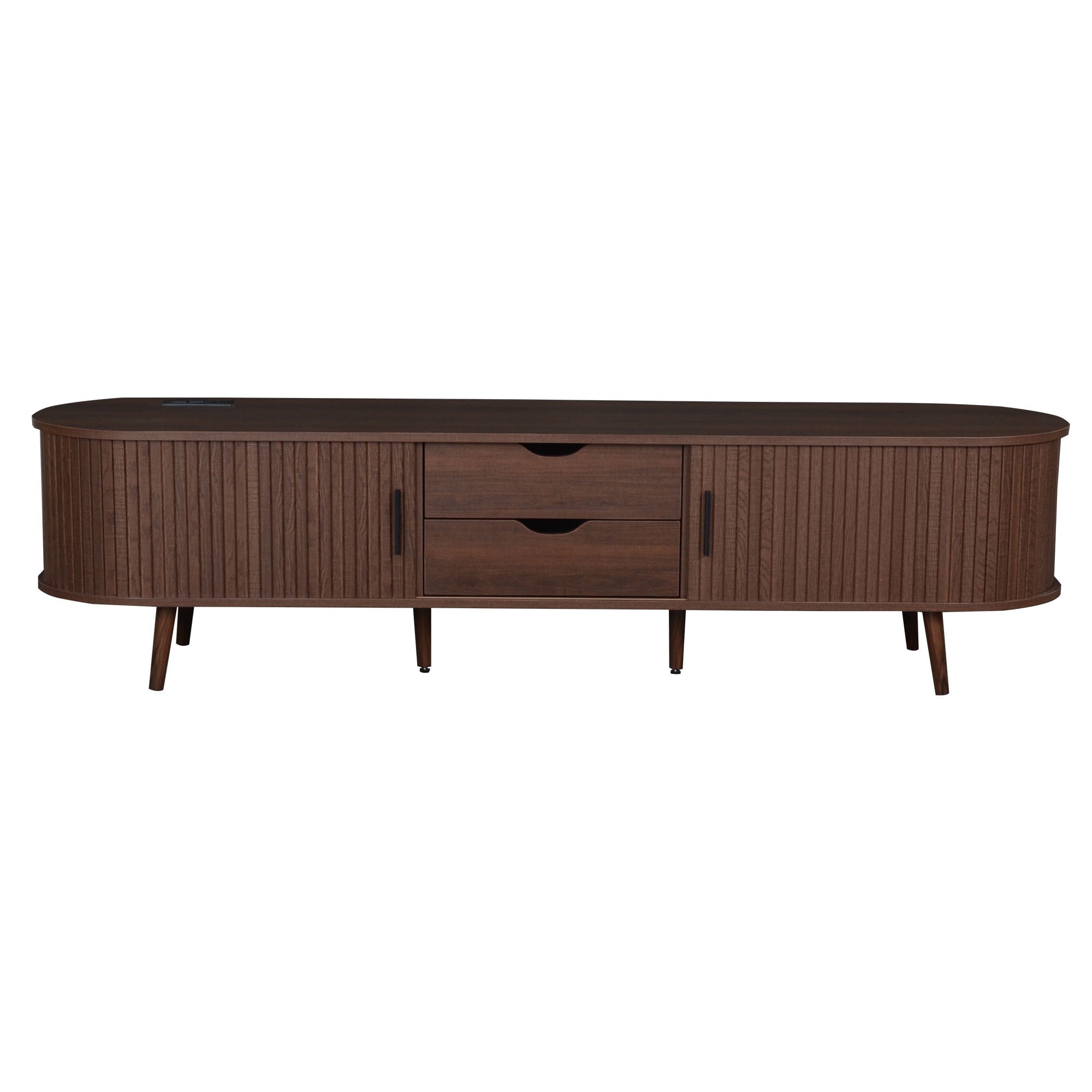 TV Stand For 70" TV, Console With Tambour Doors, Drawers And Built In Power Outlet - Dark Brown
