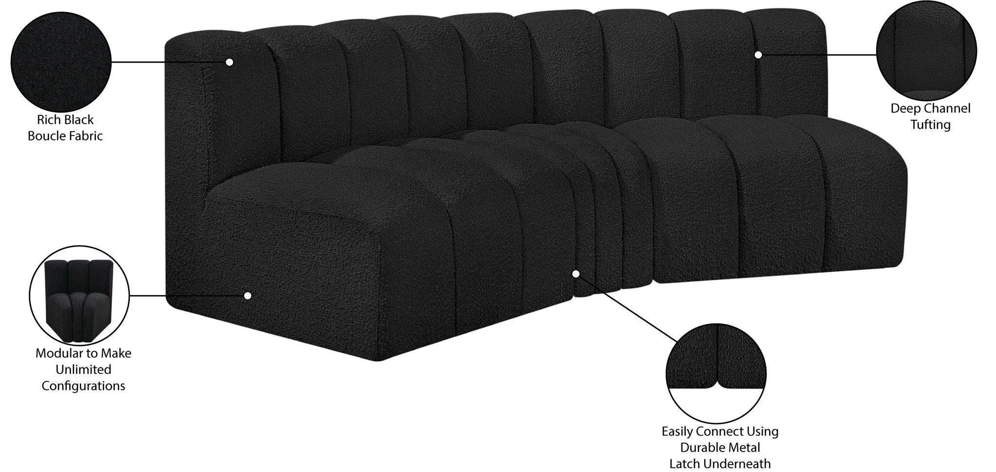 Arc - Boucle Fabric 3 Piece Modular Corner Sofa