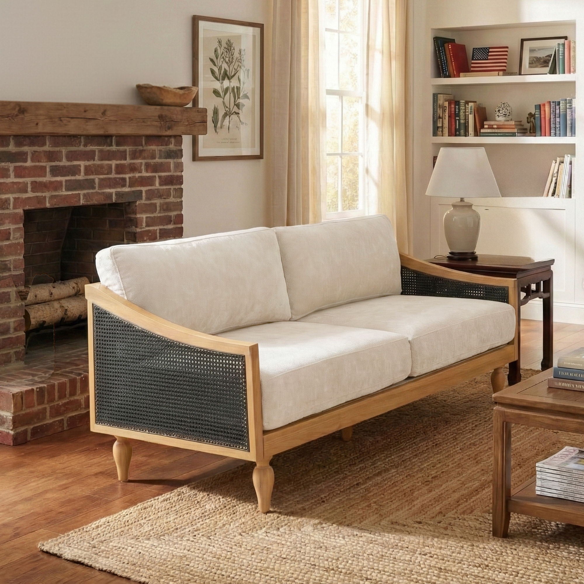 3 Seater Sofa With Rattan Armrests