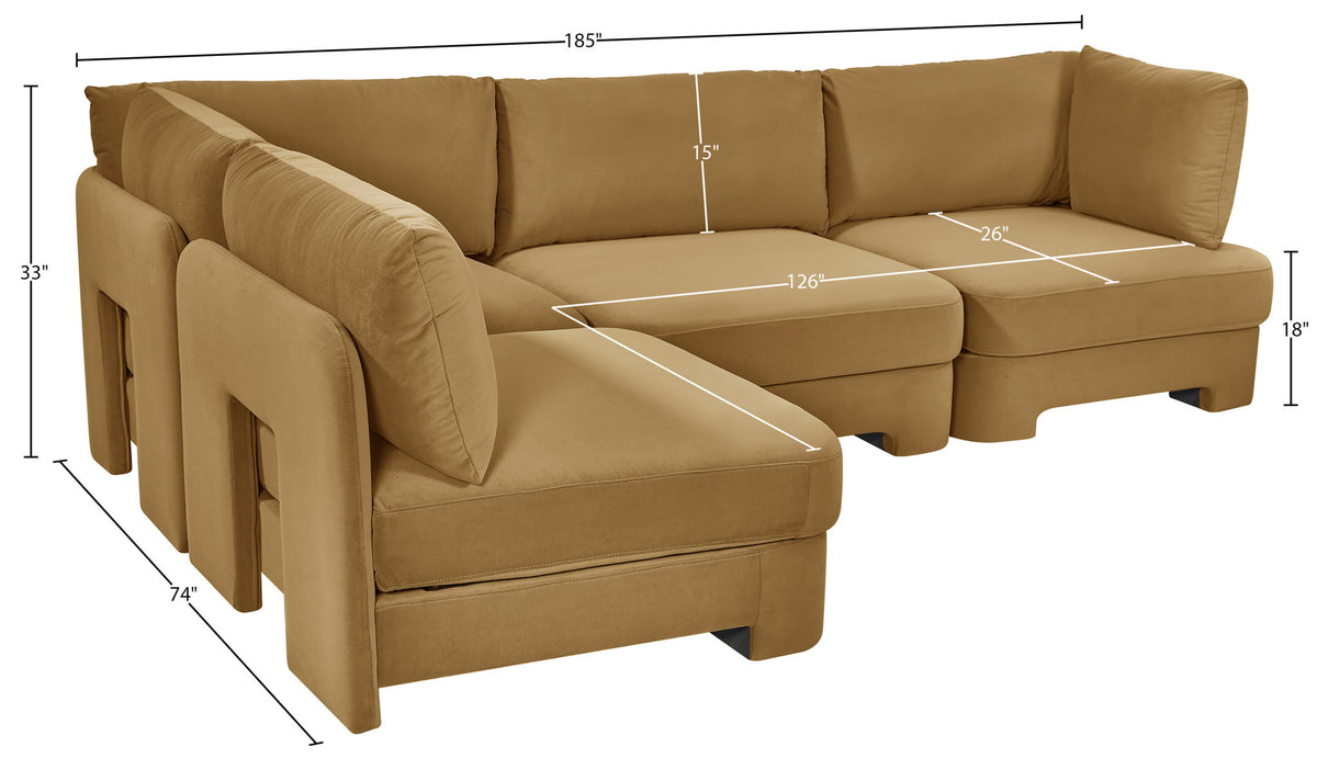 Hammond - Velvet Performance Fabric Upholstered 4 Piece Armless Sectional