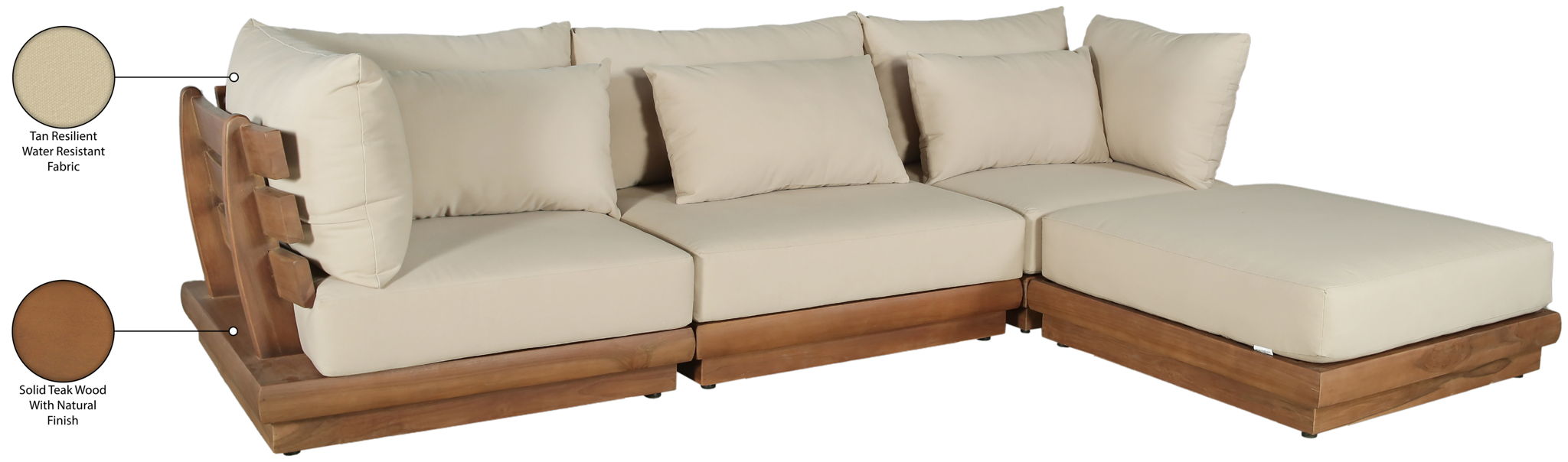 Mirella - 4 Piece Water Resistant Fabric Outdoor Patio Modular Sectional