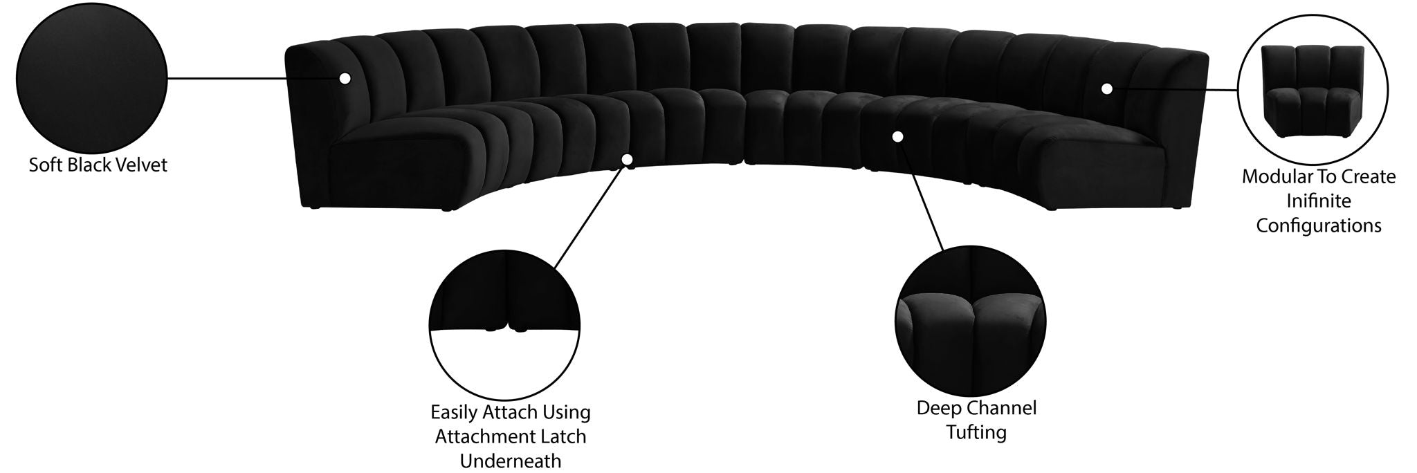 Infinity - 6 Piece Velvet Modular Sectional