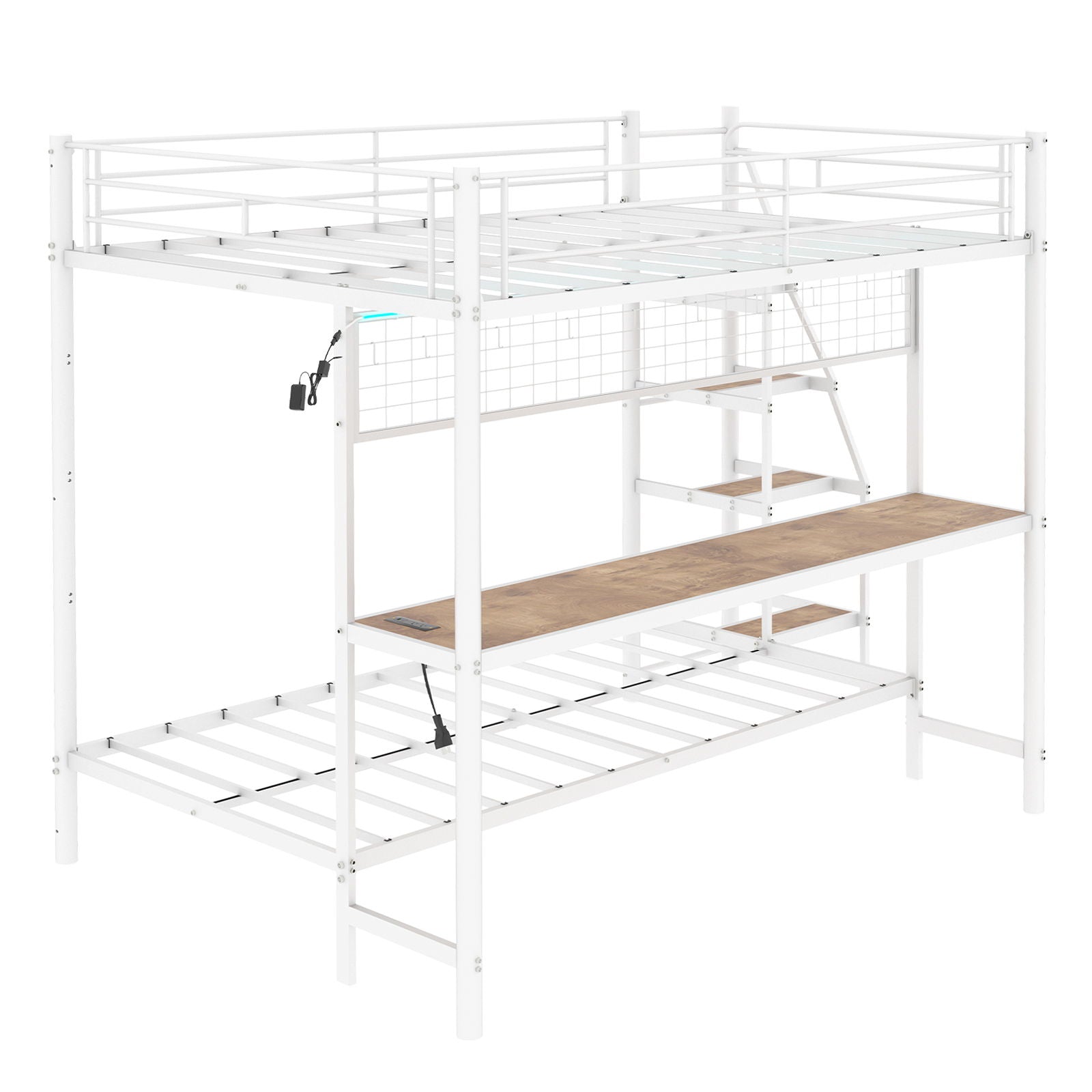 Bunk Bed With Built In Desk And LED Lighting