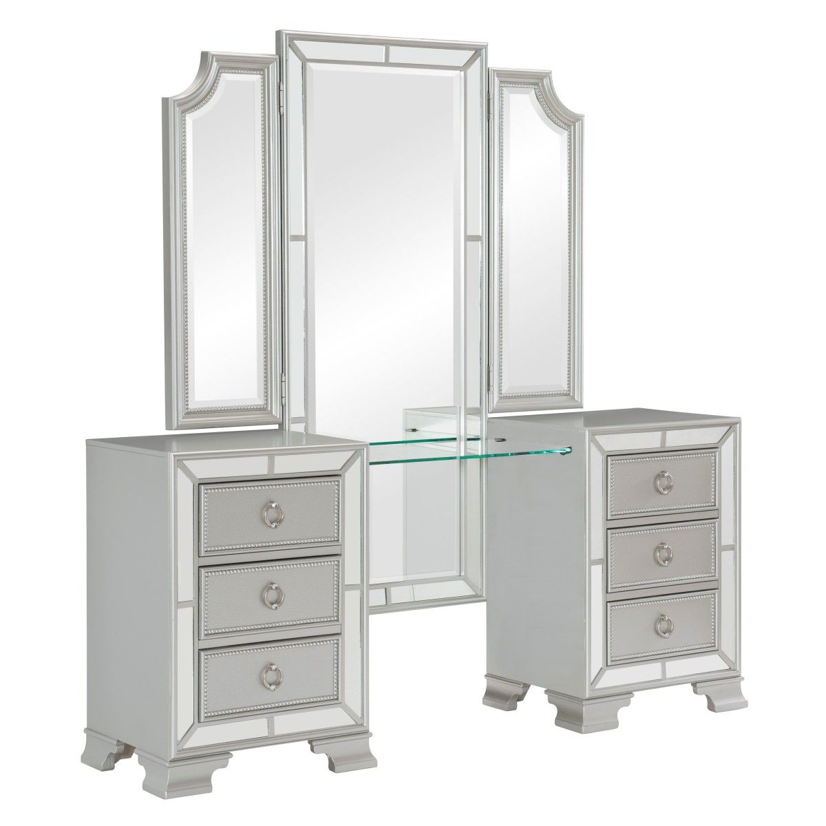 Avondale - Vanity Dresser With Mirror - Silver