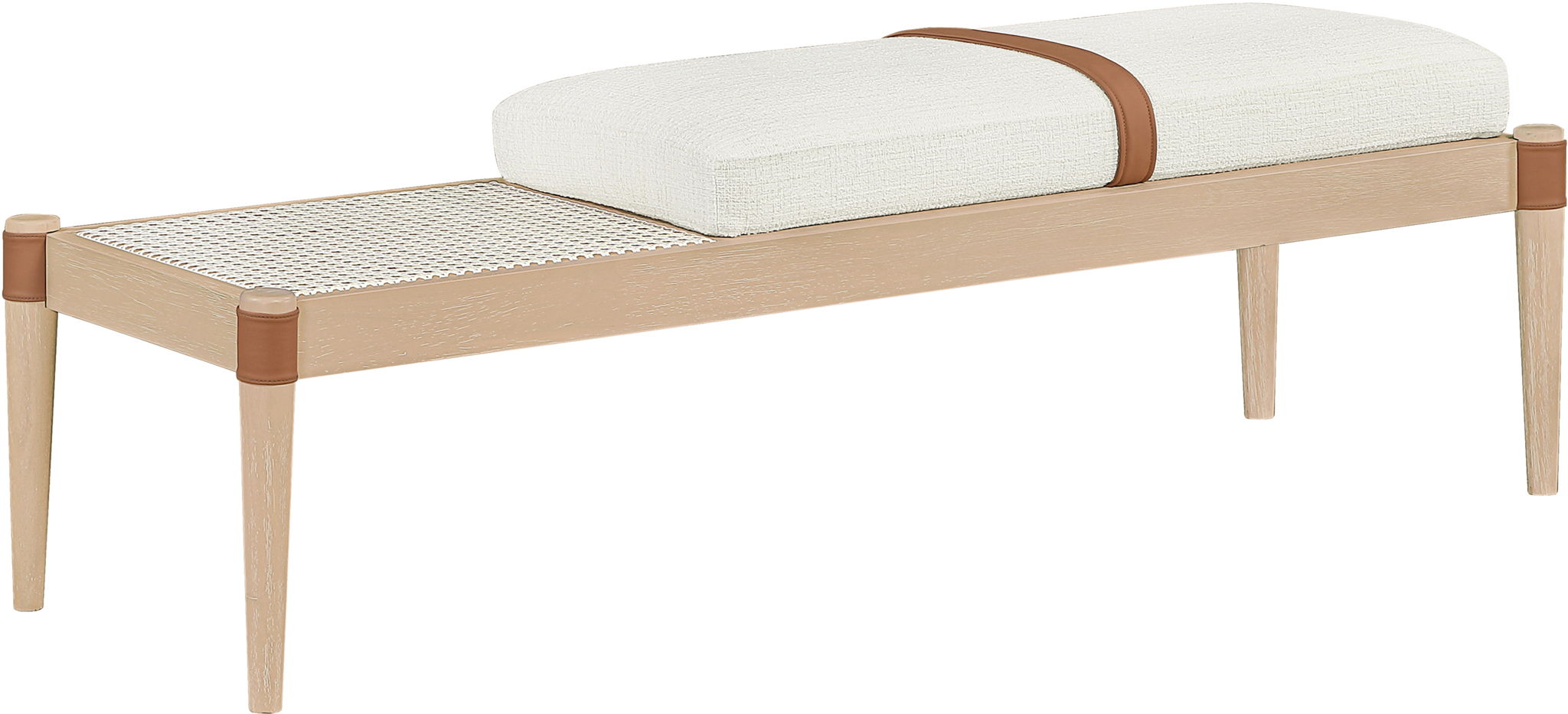 Nara - Linen Textured Fabric Upholstered Bench - Painted Natural
