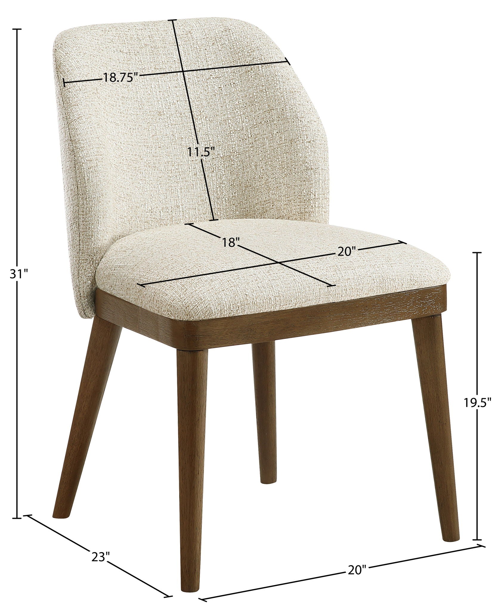 Valeo - Linen Textured Fabric Upholstered Dining Chair (Set of 2) - Painted Brown Base