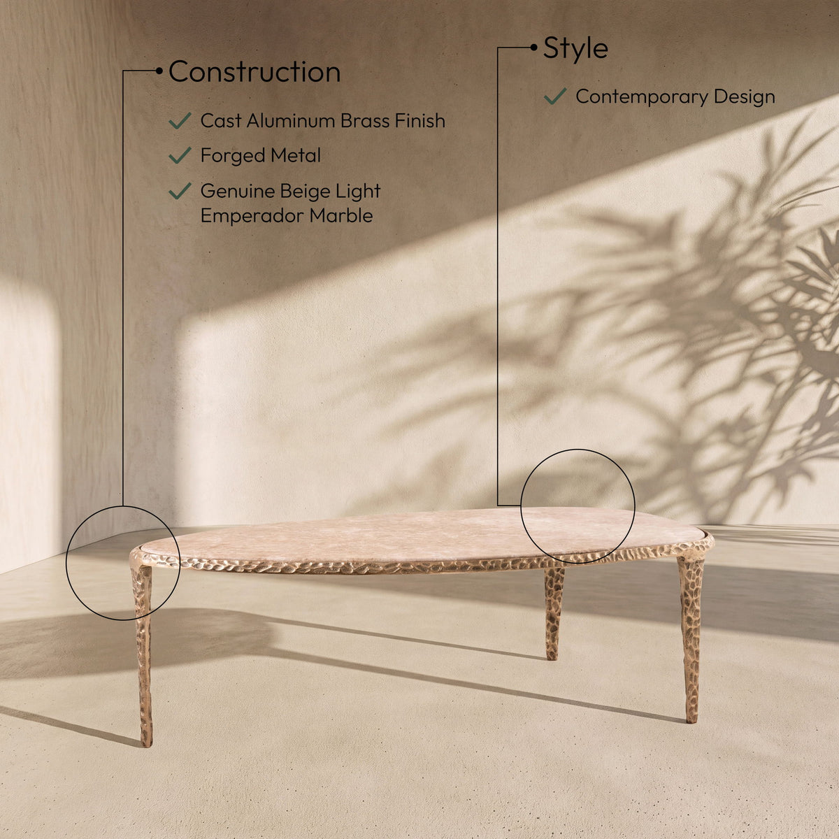 Gild - Aluminum Base And Genuine Marble Top Table