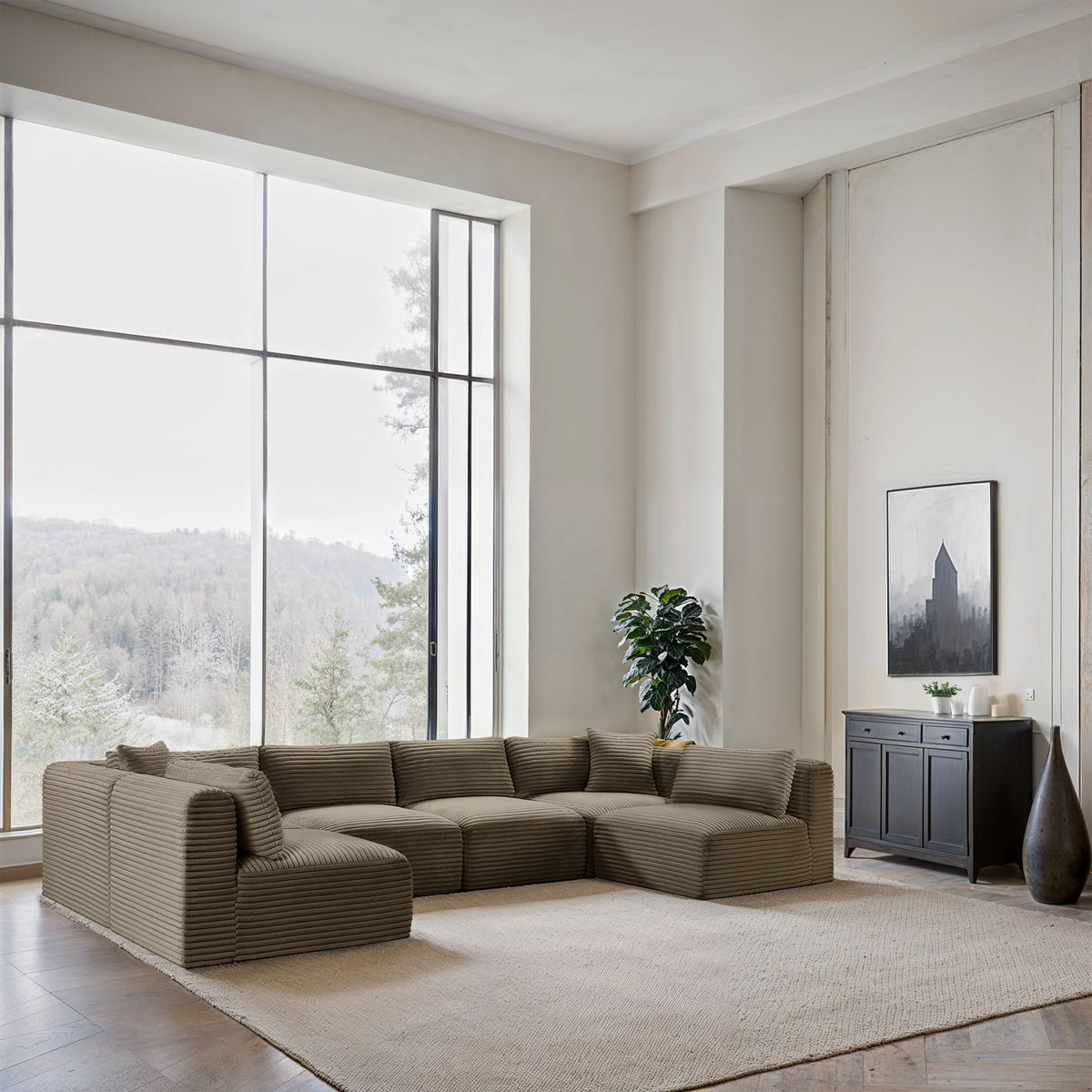 Shaggy - Fabric 6 Piece Modular U-Shaped Armless Sectional