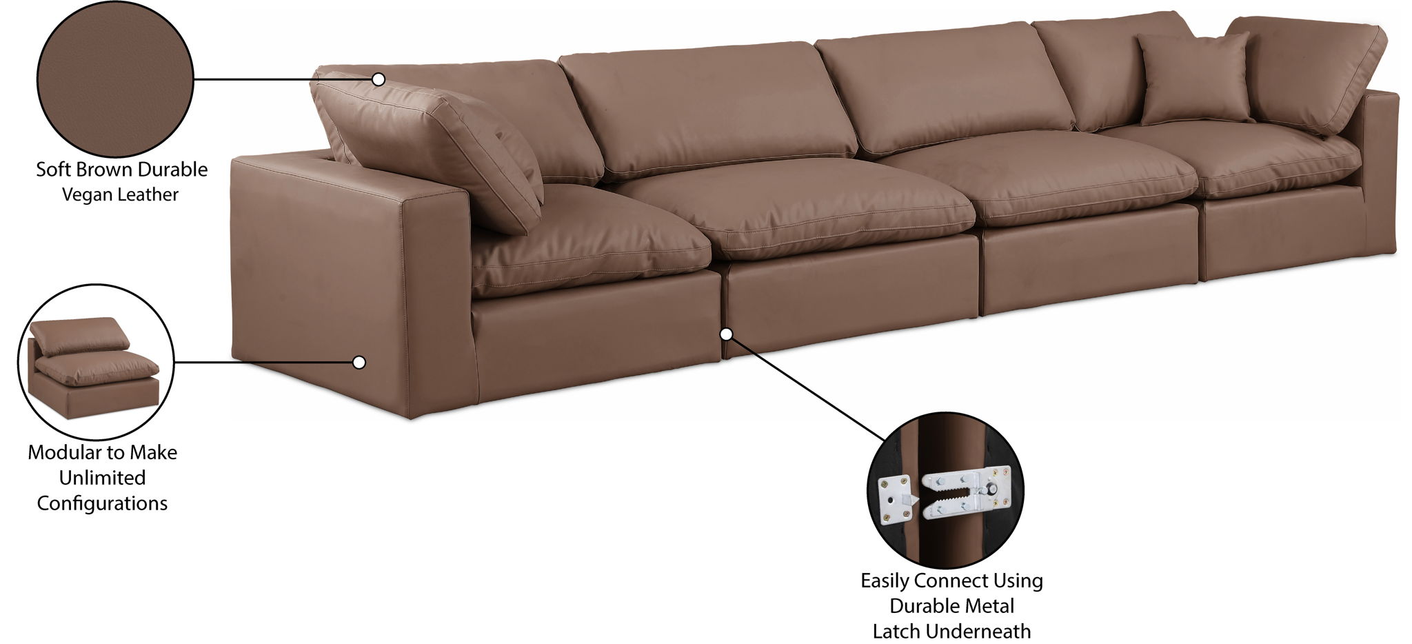 Comfy - Faux Leather Modular Sofa 4 Seats