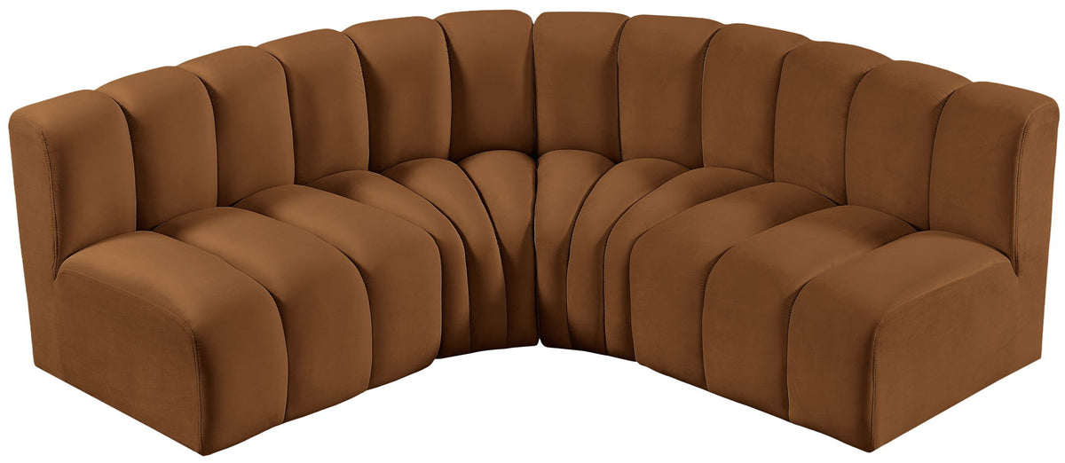 Arc - Velvet 4 Piece Corner Modular Sofa - Saddle