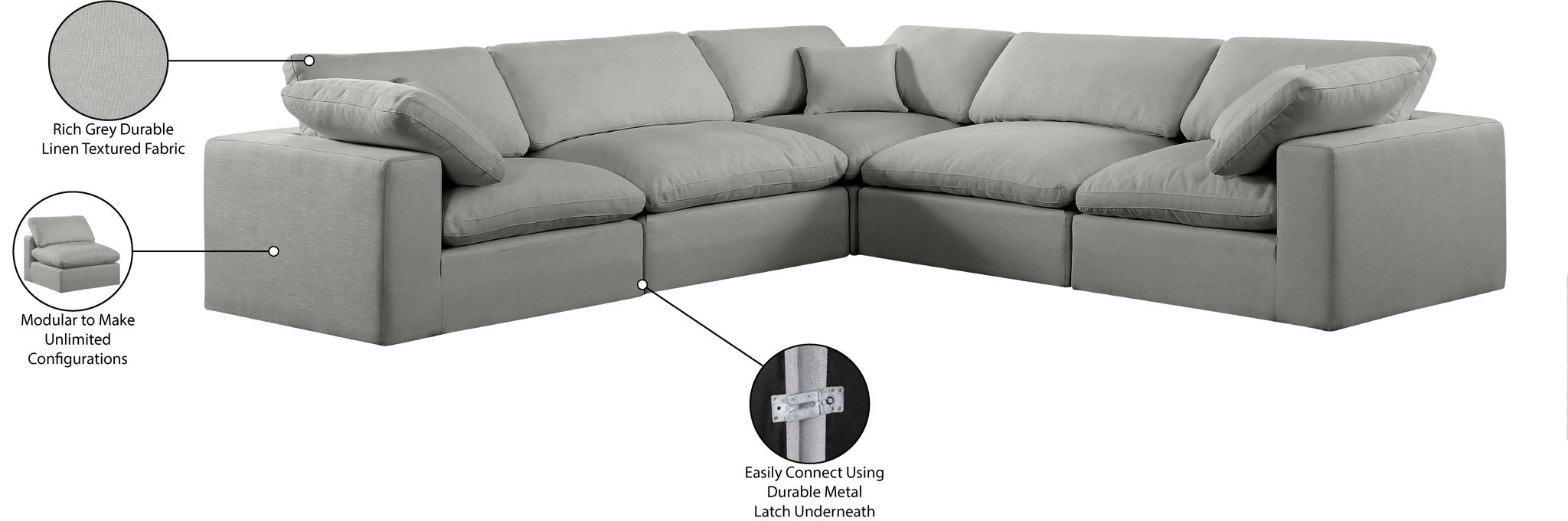 Comfy - 5 Piece Linen Modular Corner Sectional