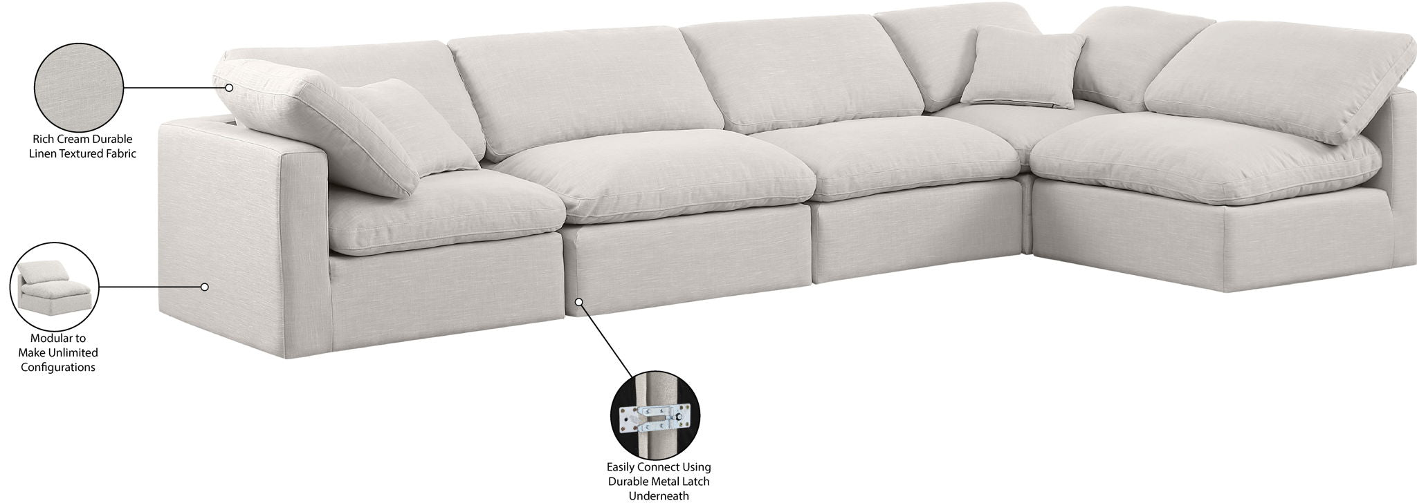 Indulge - Linen 5 Piece Modular Sectional