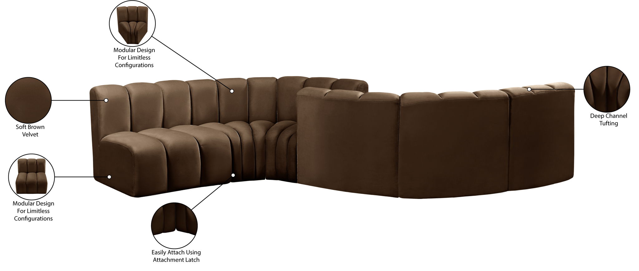 Arc - Velvet 6 Piece Modular Sofa