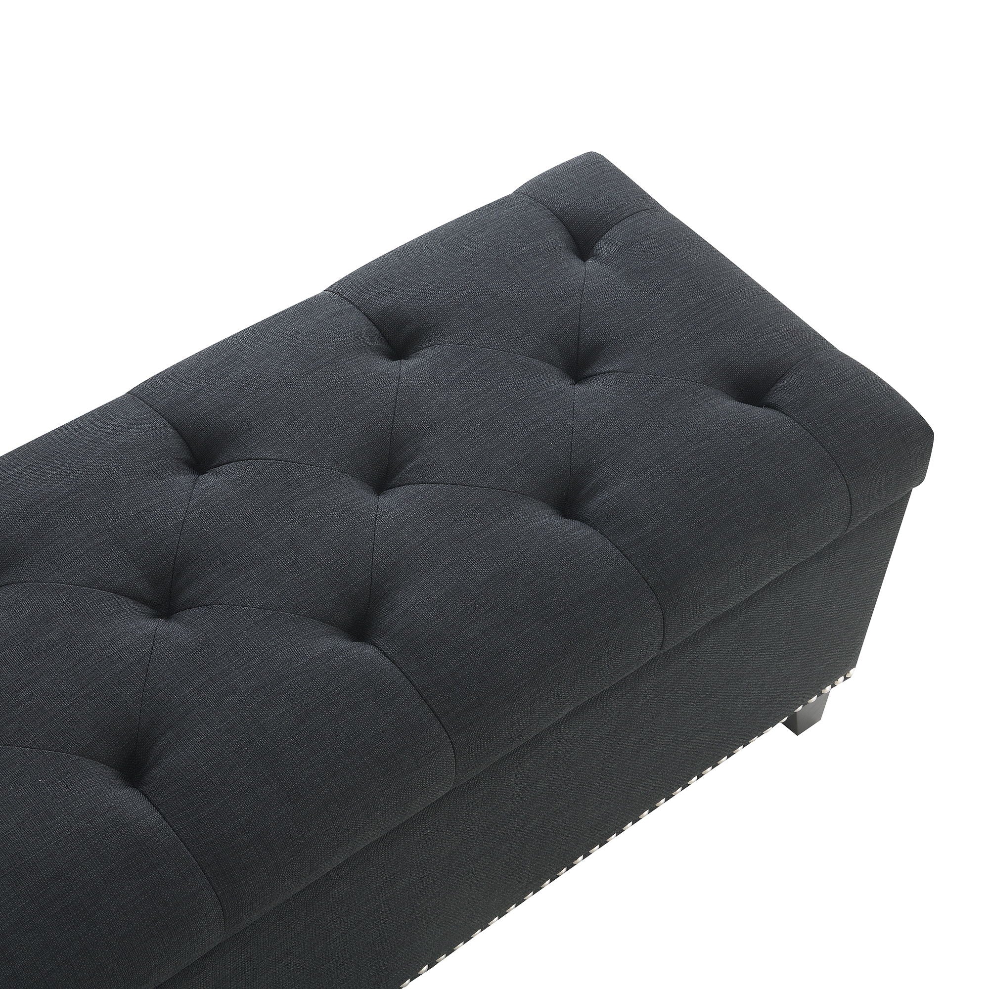 Button-Tufted Storage Ottoman With Safety Close Hinge