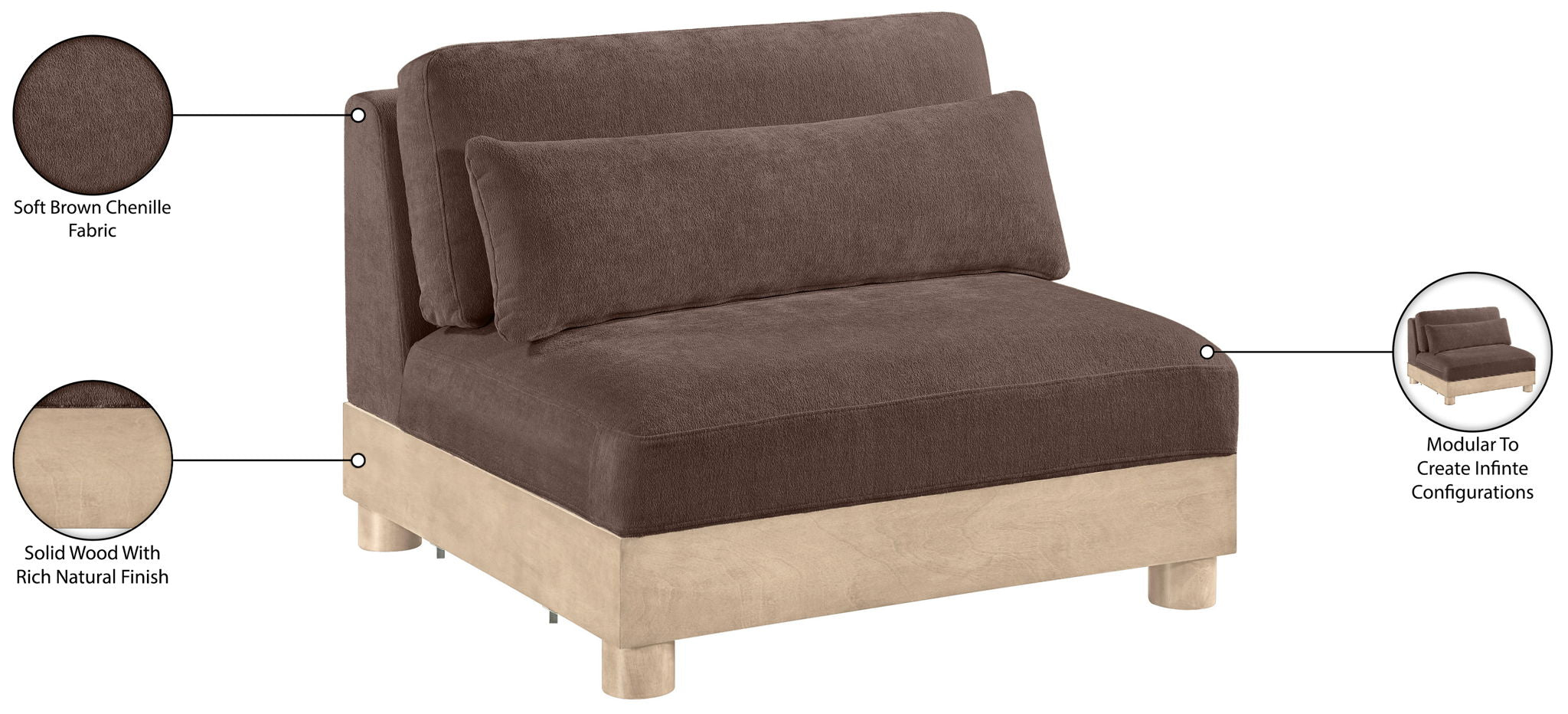 Turin - Chenille Fabric Upholstered Modular Armless Chair - Natural Base