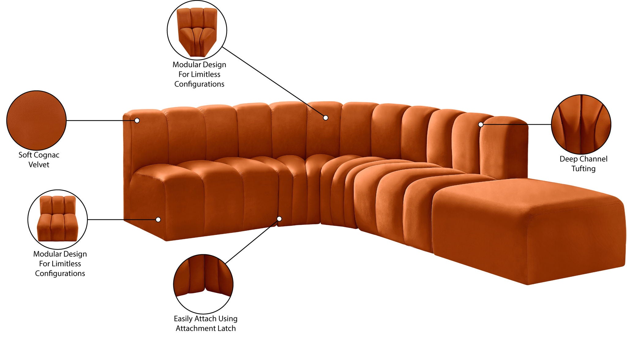 Arc - Velvet 5 Piece Corner Modular Sofa