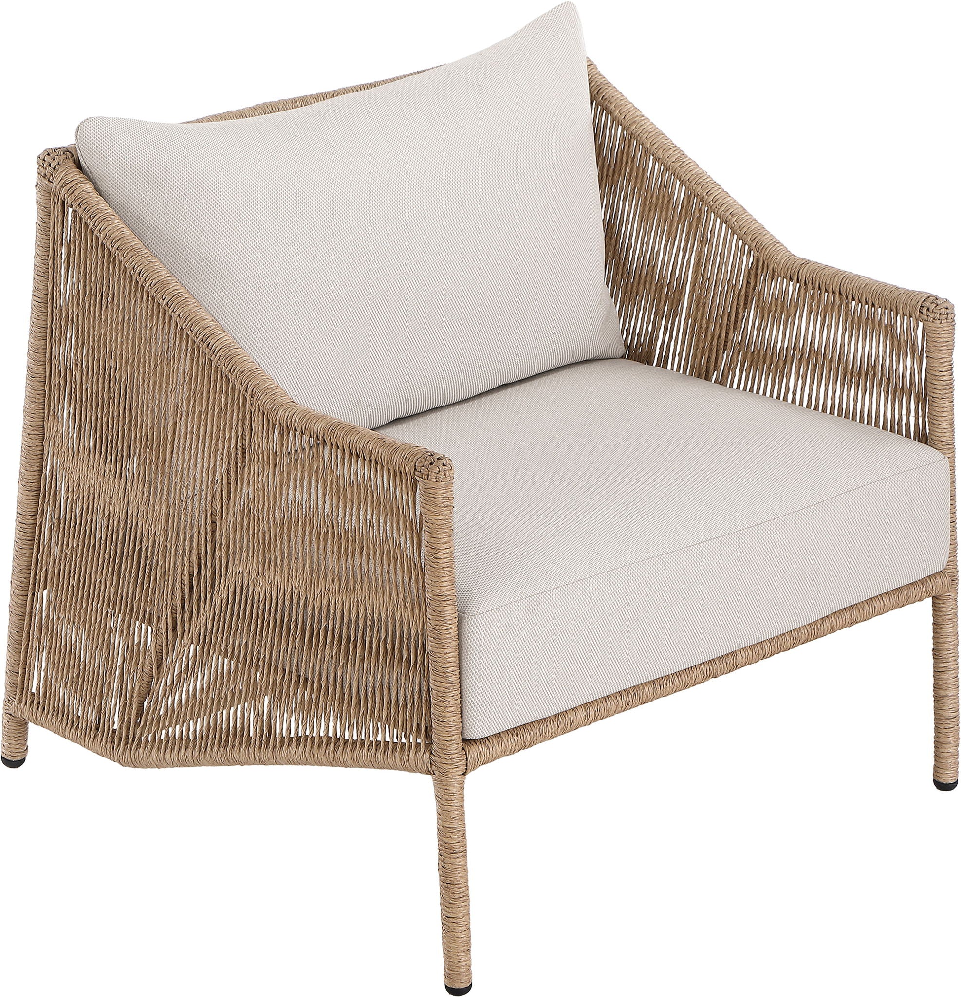 Coastline - Olefin Water Resistant Fabric And Wicker Outdoor Patio Accent Chair - Beige