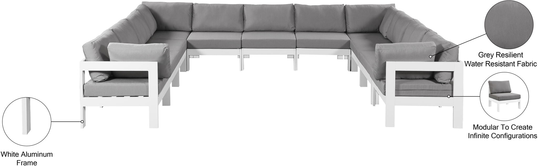 Nizuc - Outdoor Patio 11 Piece Modular Sectional With White Frame