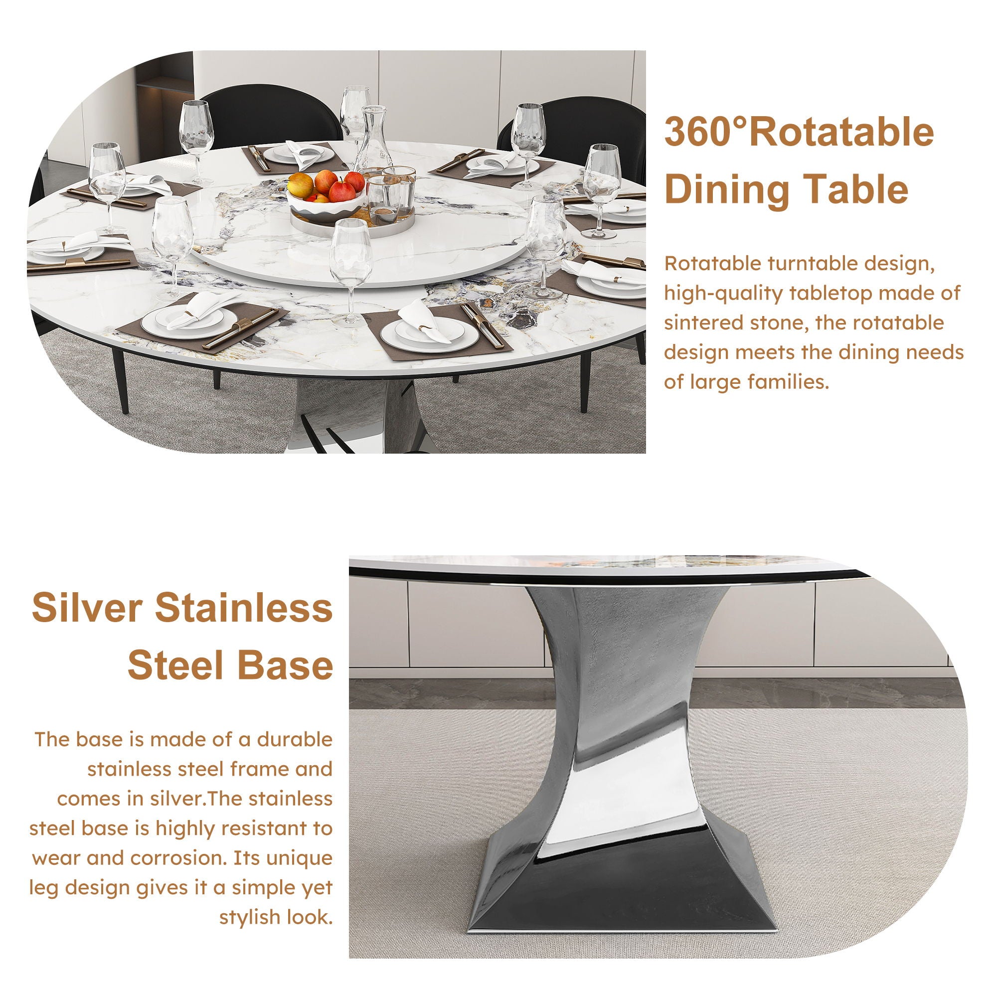 Round Dining Table & 6 Chairs Set - Silver