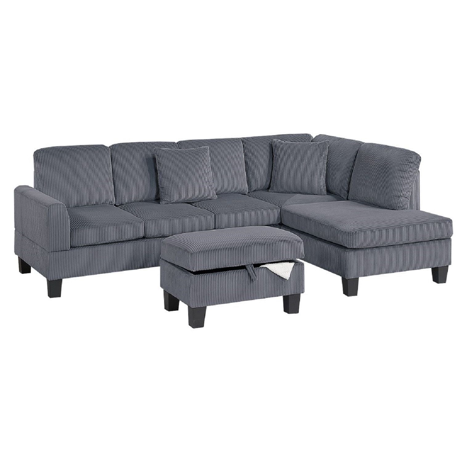 Sectional Sofa With Storage Ottoman And Pillows