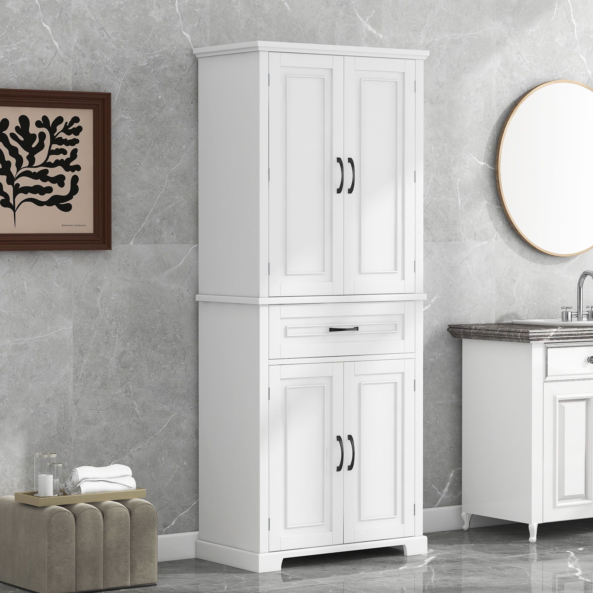 Bathroom Storage Cabinet With Doors And Drawer, Adjustable Shelf