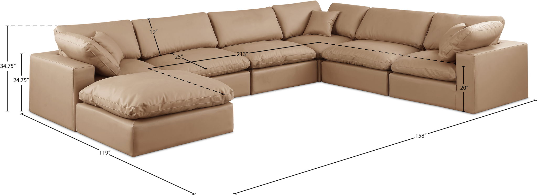 Comfy - 7 Piece Faux Leather Modular Sectional With Chaise - Tan
