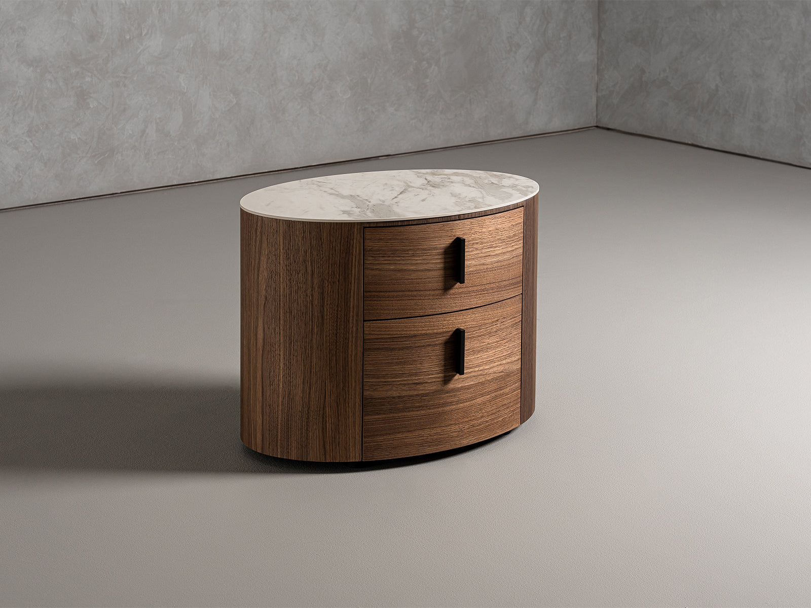 Modrest Chelton - Contemporary White Ceramic & Walnut Oval Nightstand