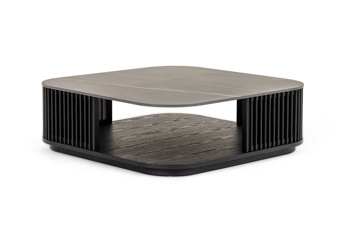 Chip - Modern Black Ceramic + Black Ash Square Coffee Table