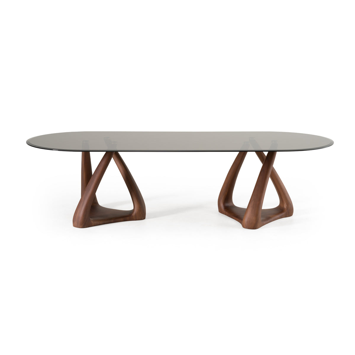 Christy - Mid-Century Modern Grey Glass + Walnut Oval Dining Table