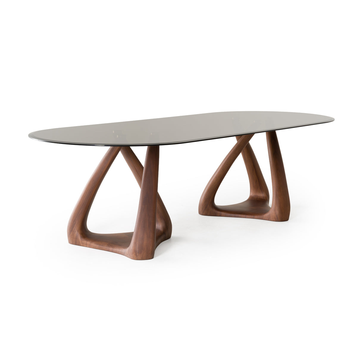 Christy - Mid-Century Modern Grey Glass + Walnut Oval Dining Table