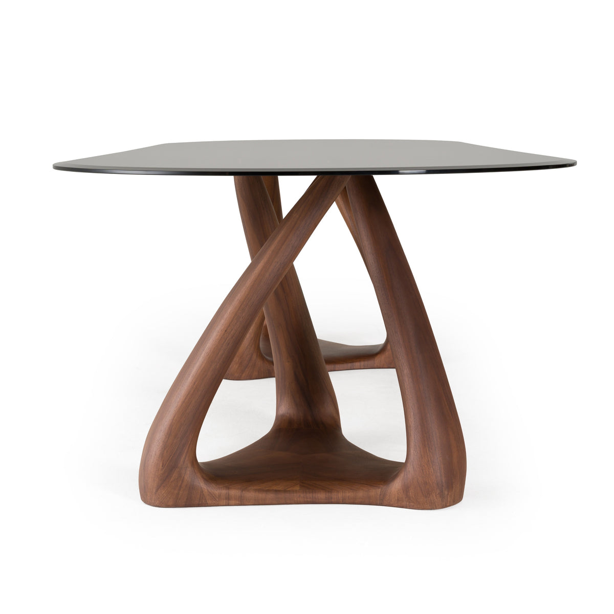 Christy - Mid-Century Modern Grey Glass + Walnut Oval Dining Table