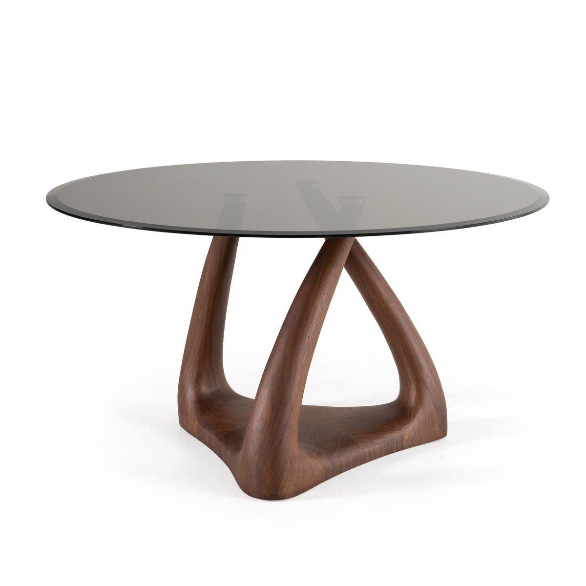 Christy - Mid-Century Modern Grey Glass + Walnut Round Dining Table