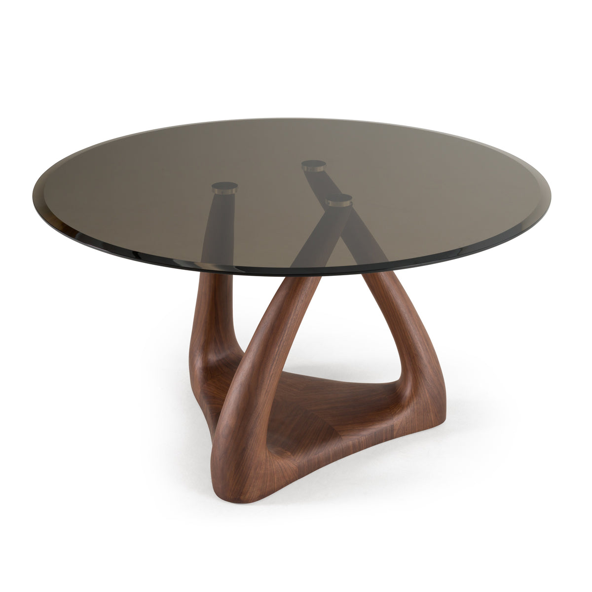 Christy - Mid-Century Modern Grey Glass + Walnut Round Dining Table