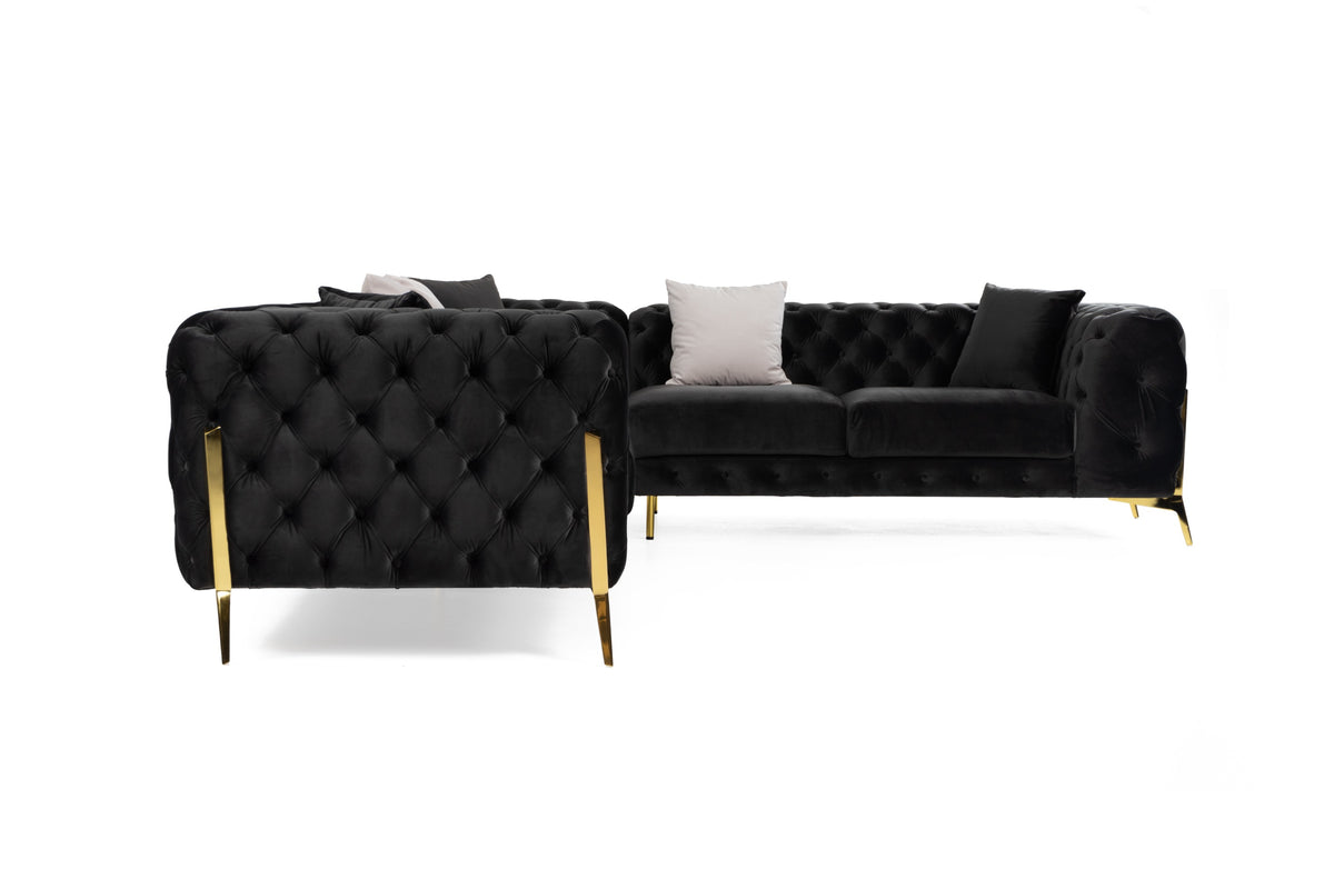 Clarice - Transitional Black Velvet Sectional Sofa