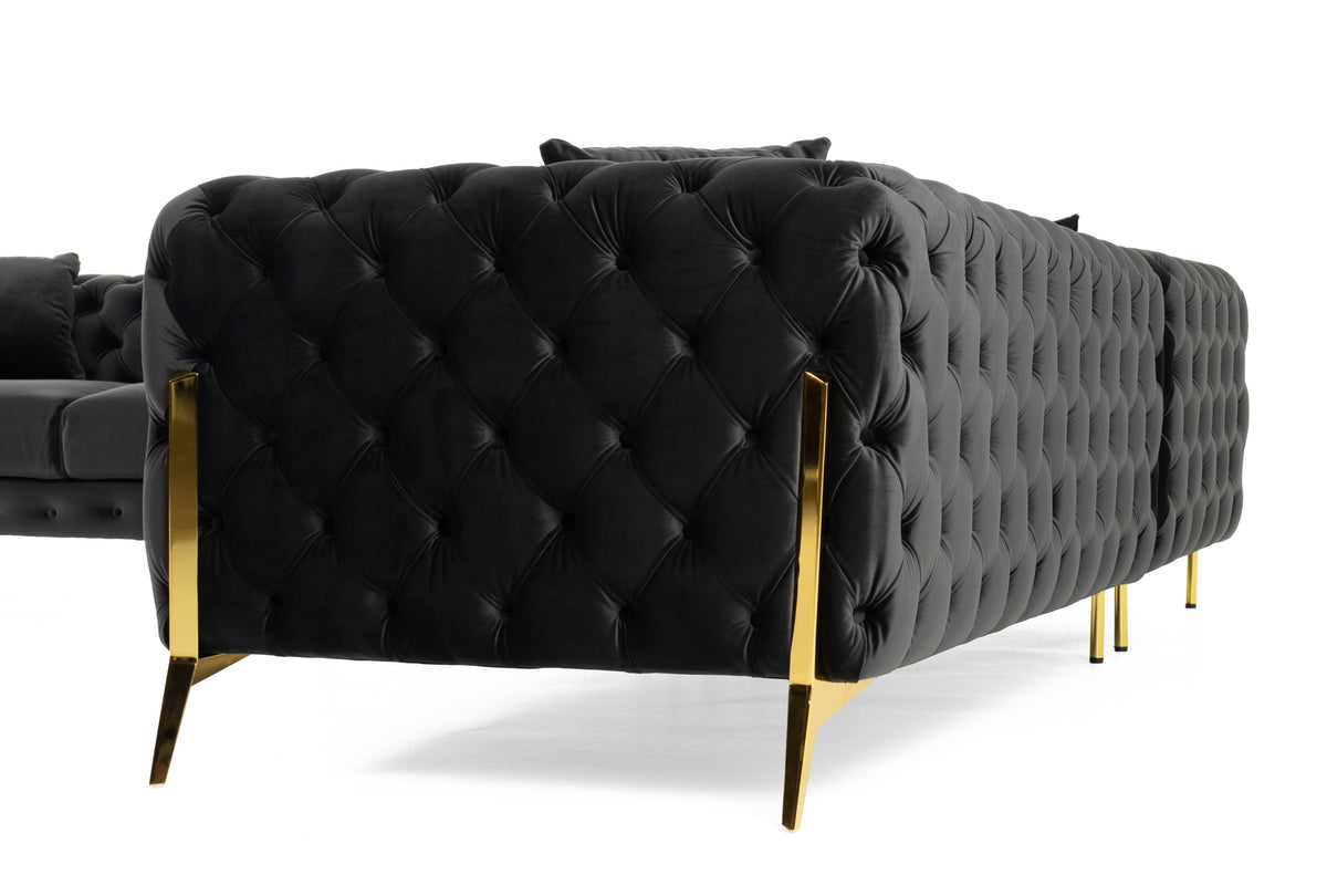 Clarice - Transitional Black Velvet Sectional Sofa