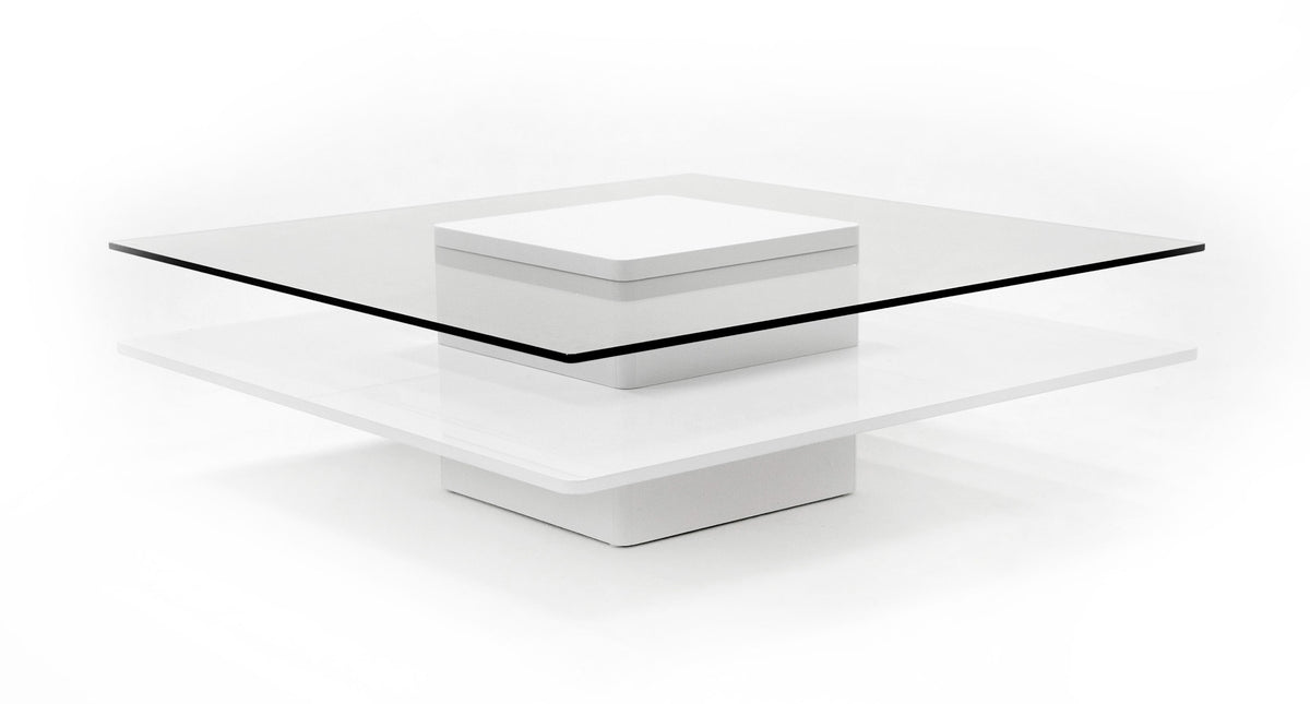 Clarion - Modern White & Clear Glass Coffee Table
