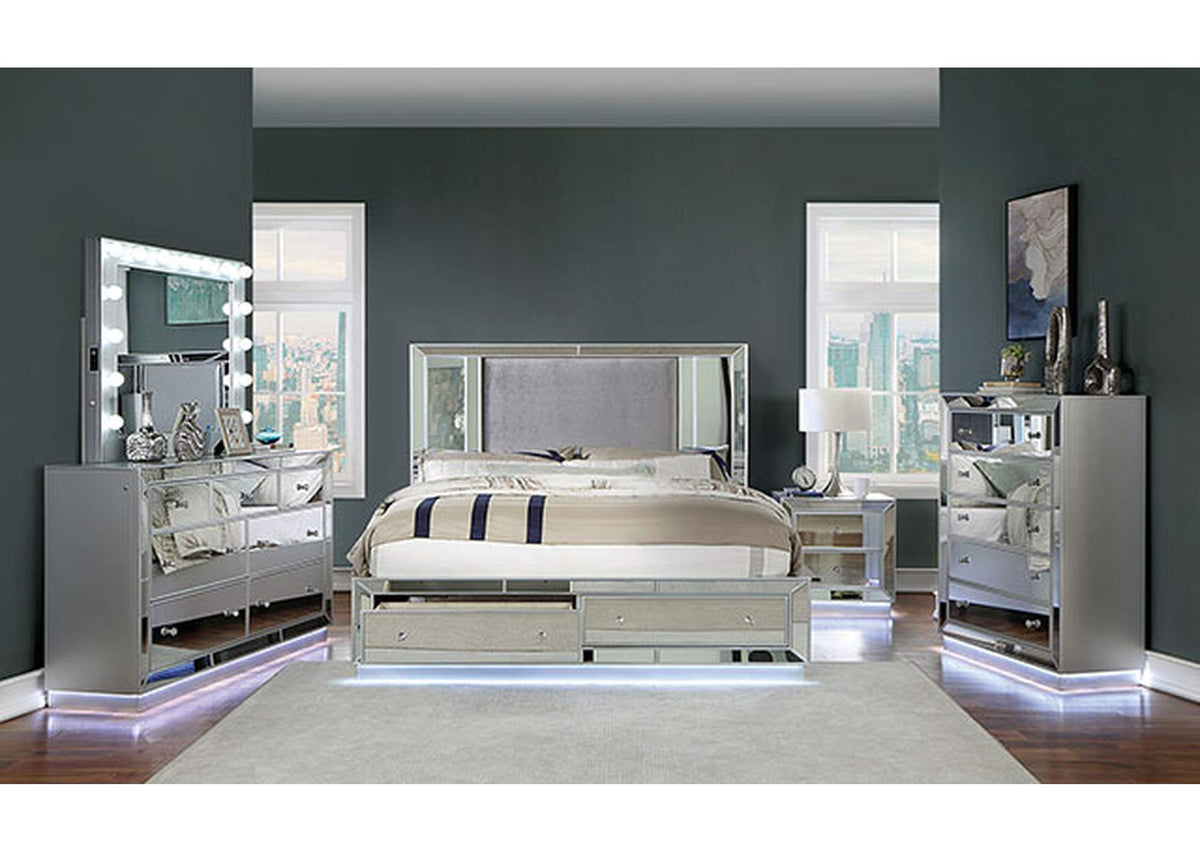 Belladonna Silver Glam Fabric Queen Bed