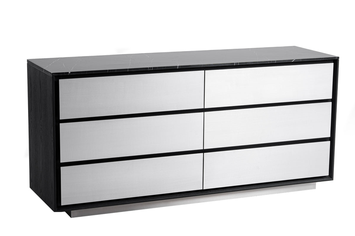 Concord - Modern Black Marble + Black Ash + Aluminum Dresser