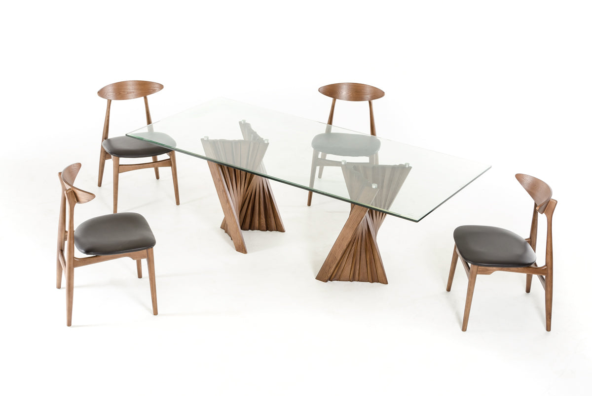 Corbin Mid-Century Walnut & Glass Dining Table