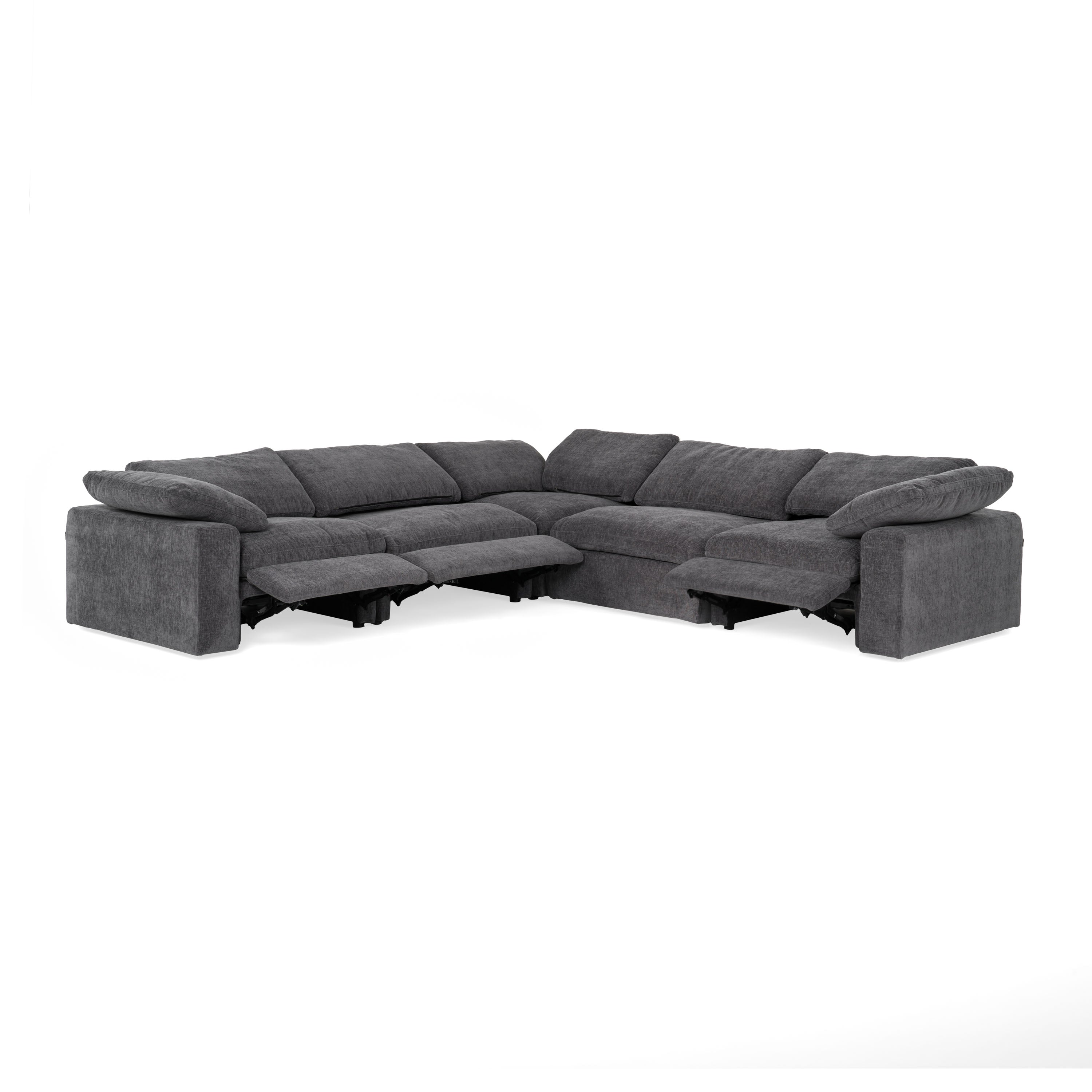 Divani Casa Corinth - Modern Dark Gray Fabric Sectional Sofa with 3 Power Recliners