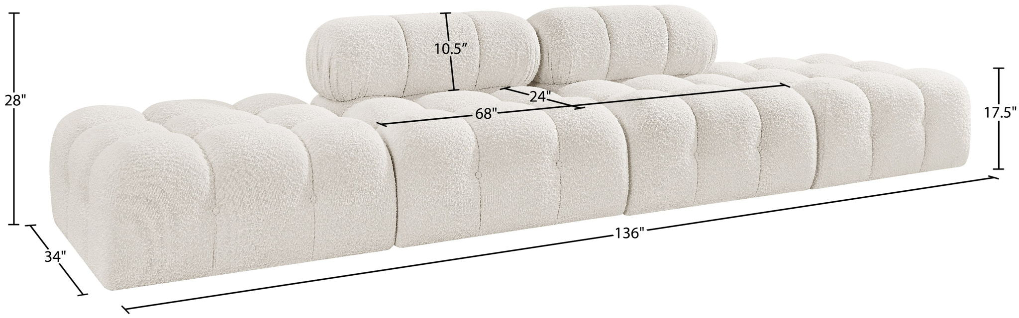 Ames - 4 Piece Boucle Upholstered Modular Sofa With 2 Backless Seats
