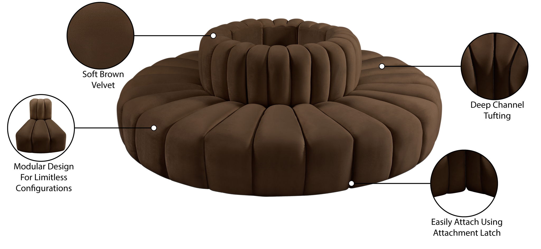 Arc - Velvet 8 Piece Round Modular Sofa