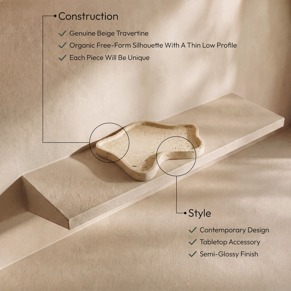 Alvar - Travertine Tray - Beige